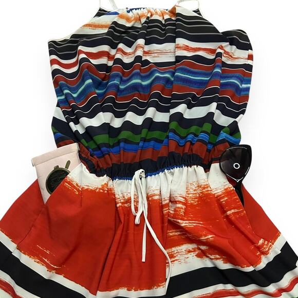 CLOVER CANYON Striped Spaghetti Strap Slip Mini Dress Resort Tropical Blouson SI - Picture 4 of 8